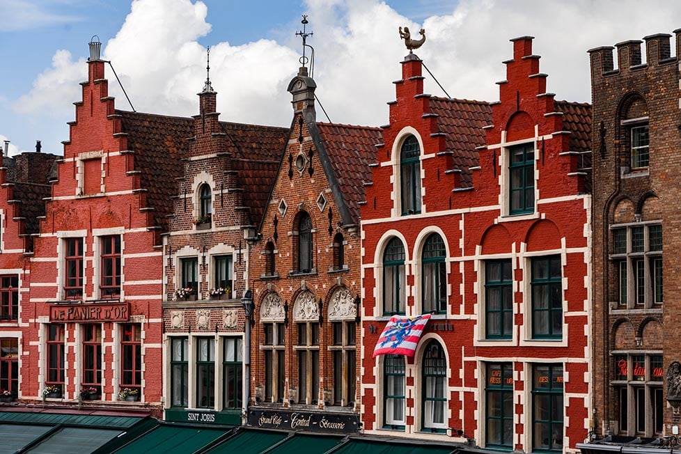 A line of traditional houses and shops in Belgium