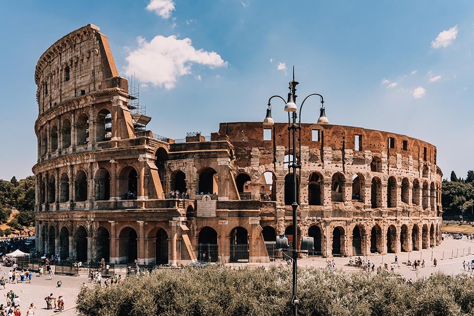 Looking out over the entire colosseum of Rome from a vantage point, Rome, Italy