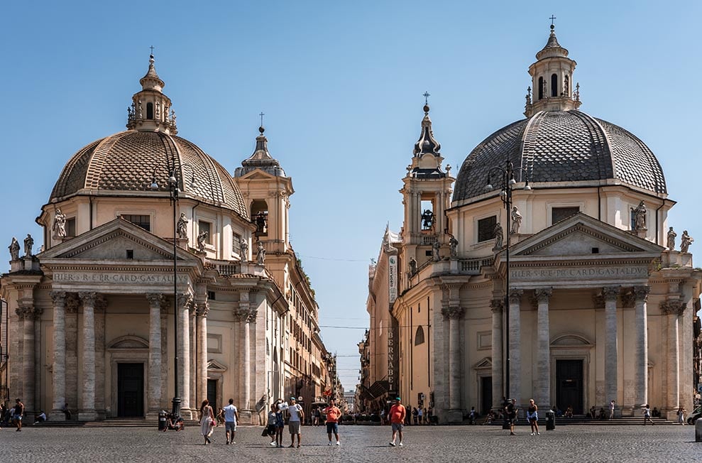 Two churches in a square in Rome, Italy