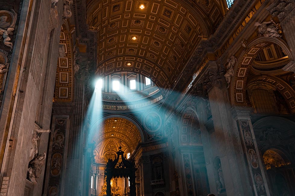 Lights coming in through the dome of St. Peter's basilica, Vatican, Rome, Italy