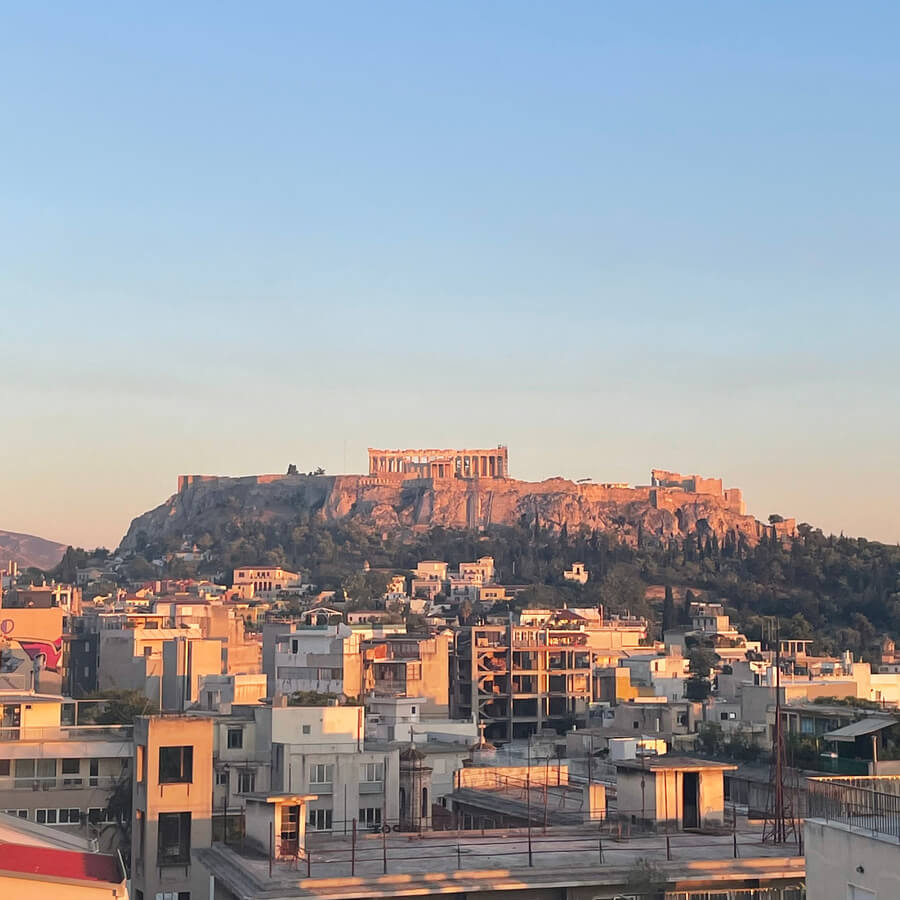 view of the acropolis at sunset