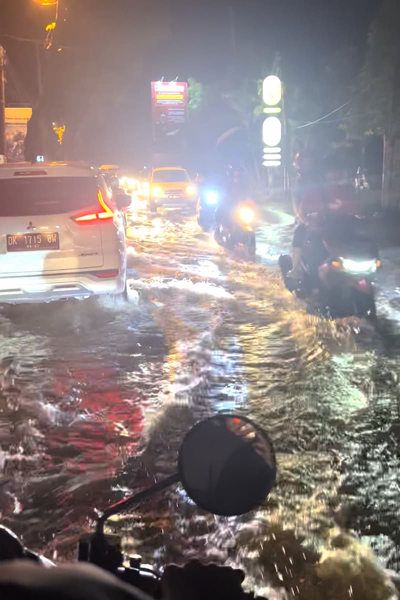 driving through the flooded streets of Bali during rainy season