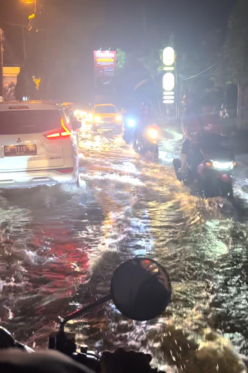 driving through the flooded streets of Bali during rainy season 