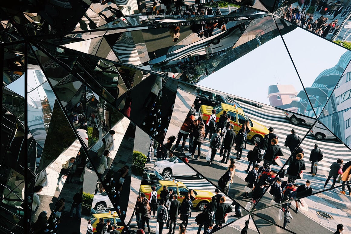 Tokyo Plaza's kaleidoscopic mirrored escalator in Harajuku