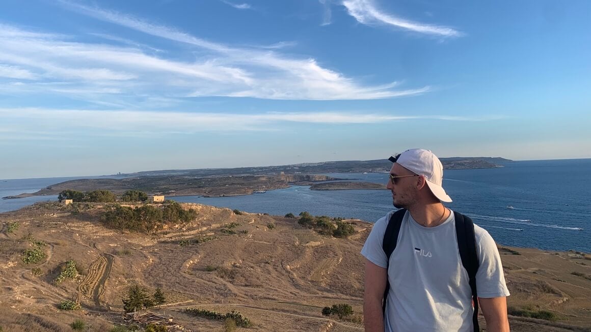 Man in Malta (Joe) over looking mediterannean sea from Gozo