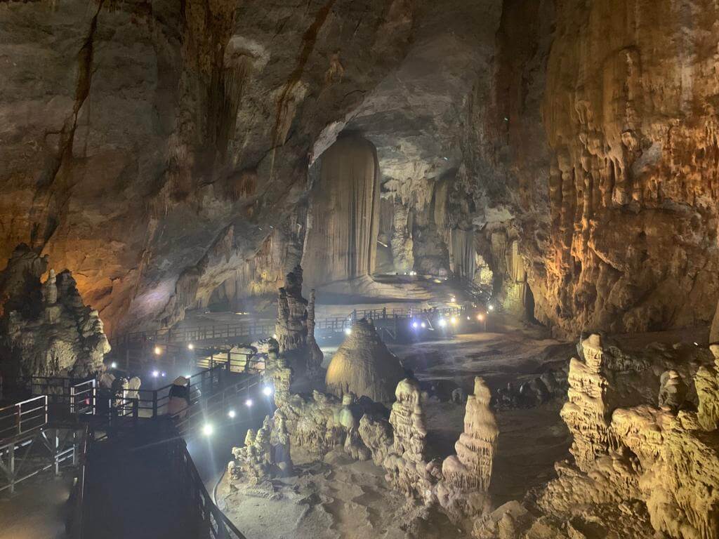 Large cave with rock formations located in Phong Nha-Ke Bang National Park, Vietnam.