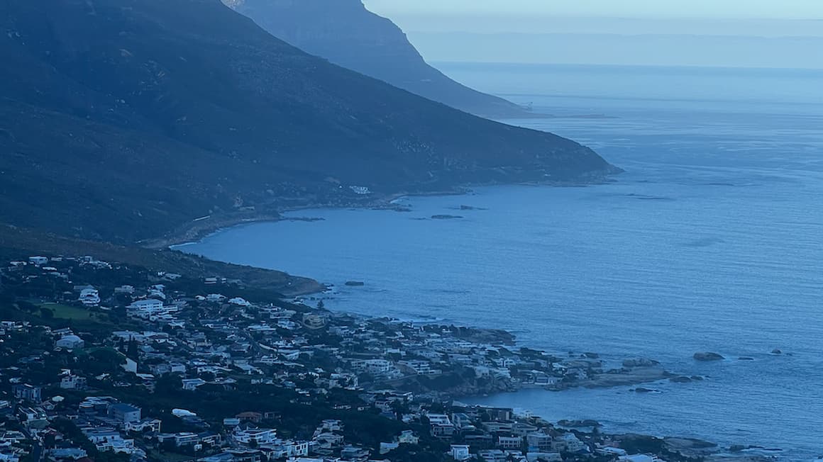 a view of cape towns ocean and mountains from a high viewpoint 