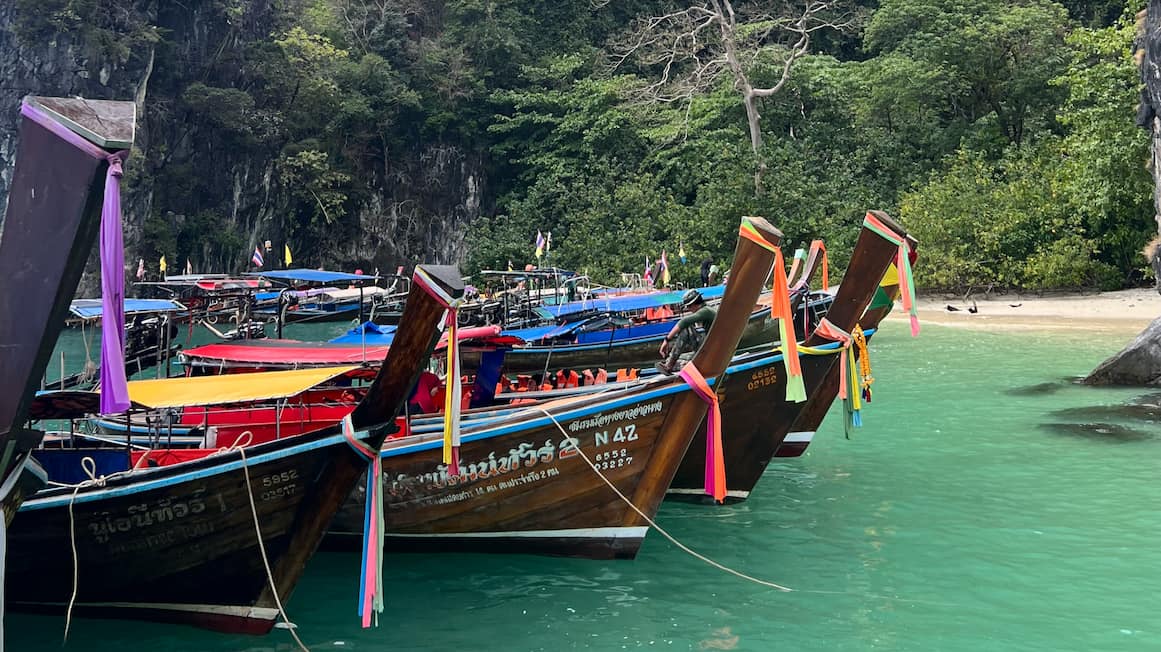 Boats in the ocean at koh phi phi island, thailand
