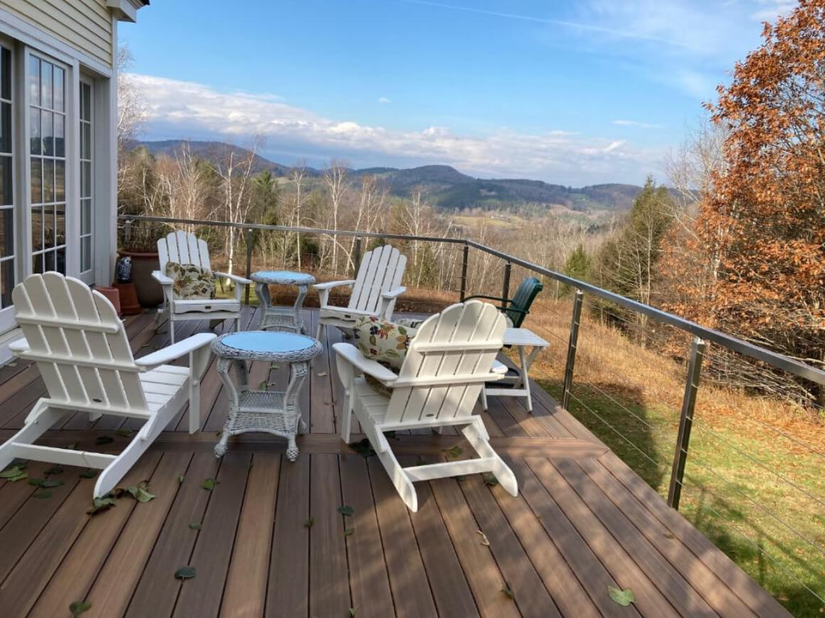 View from the deck with beautiful mountains in the behind at The Birch Grove