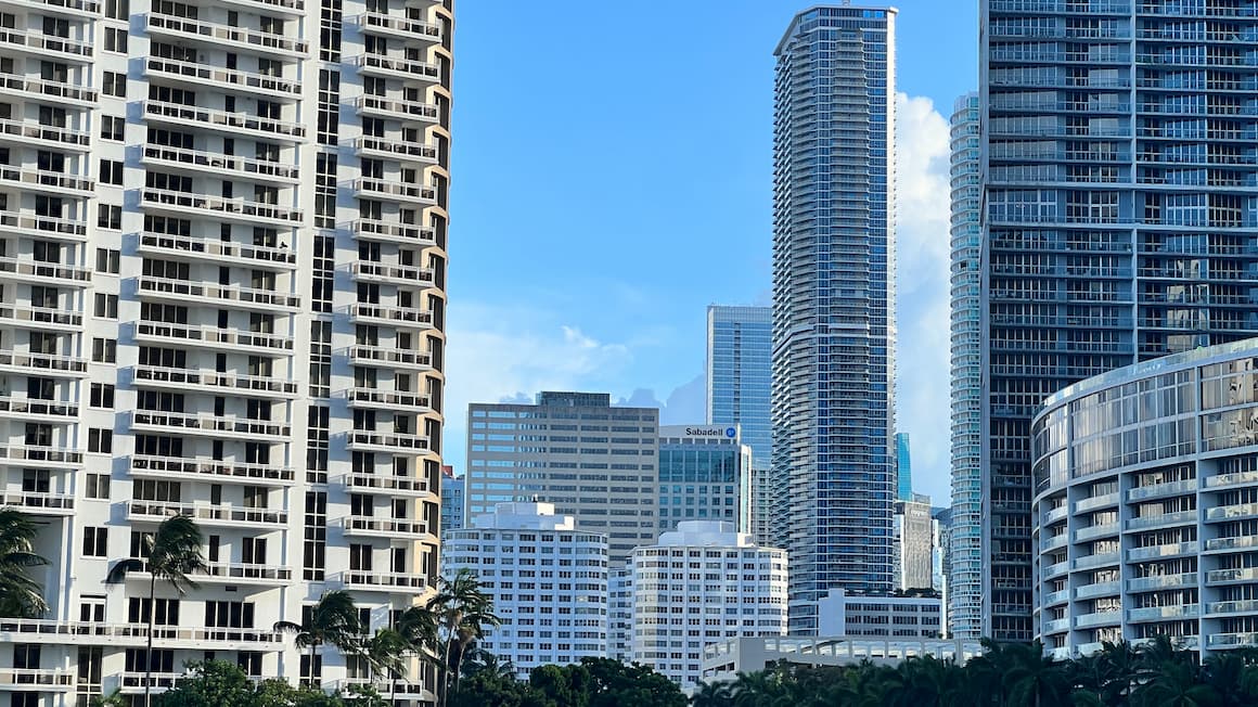 skyscrapers near the ocean on a sunny day in Miami, Florida