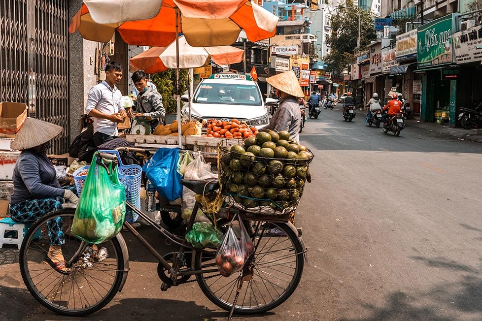 Street food fruit bike in Ho Chi Minh Vietnam