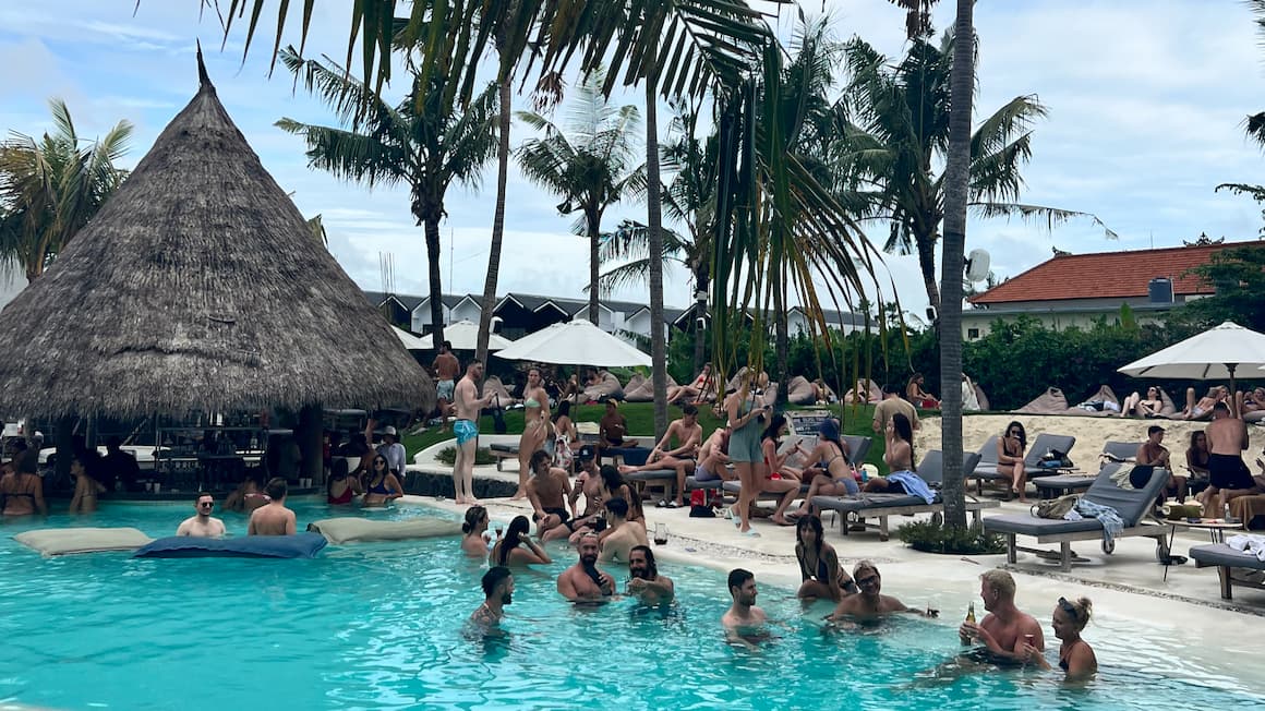 a party at a pool in canggu, bali, indonesia 
