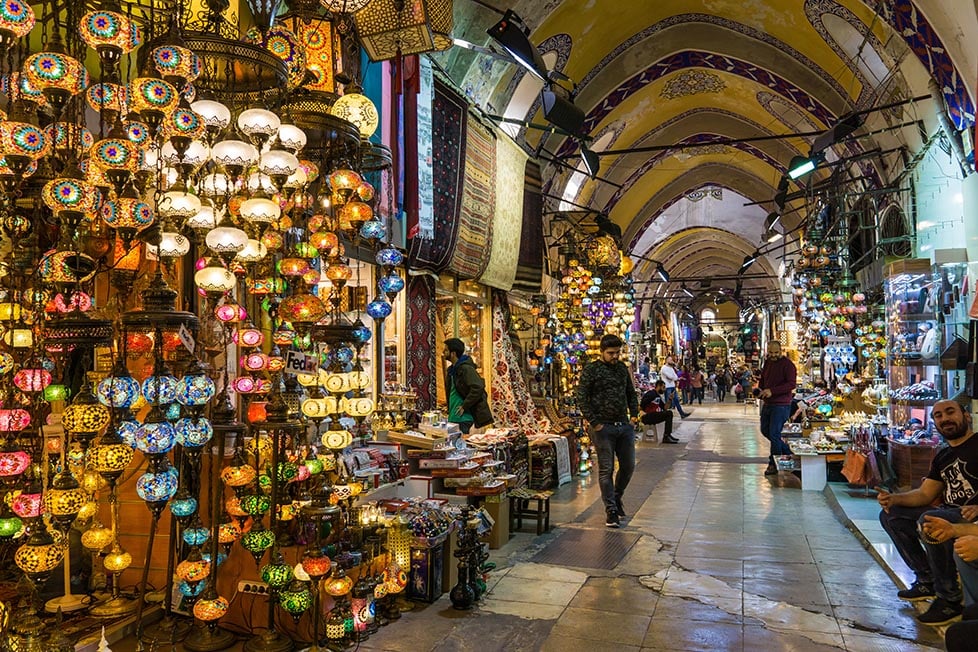 Colourful lamps inside the alleys of the Grand Bazaar in Istanbul, Turkey