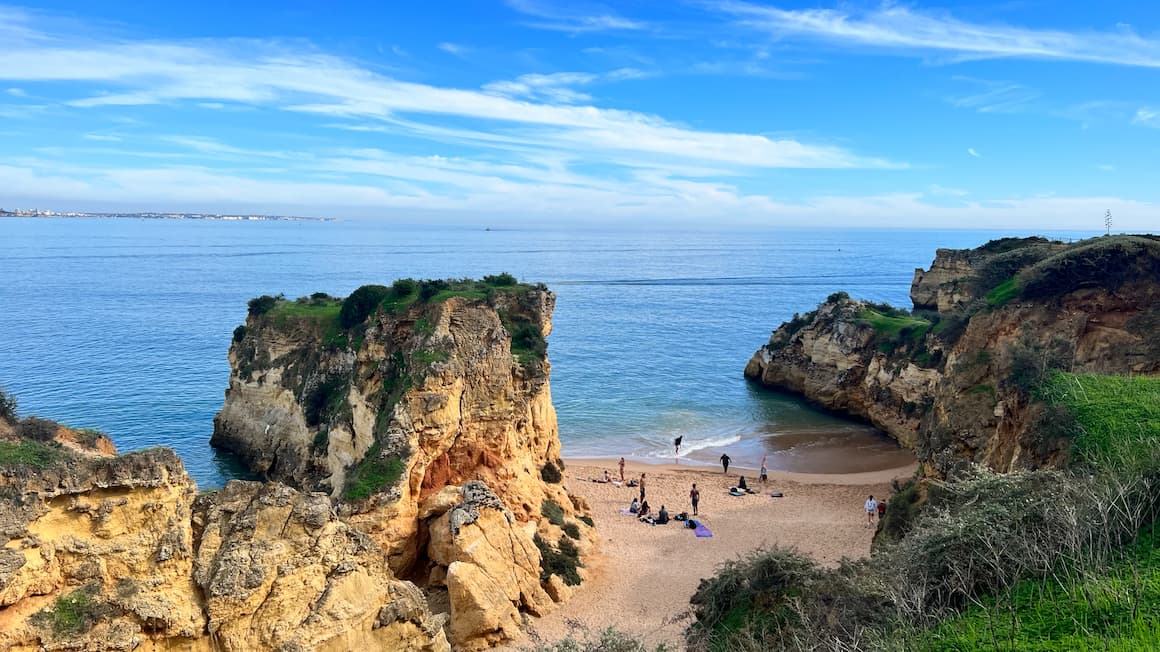 a panoramic view of batata beach in lagos, portugal 