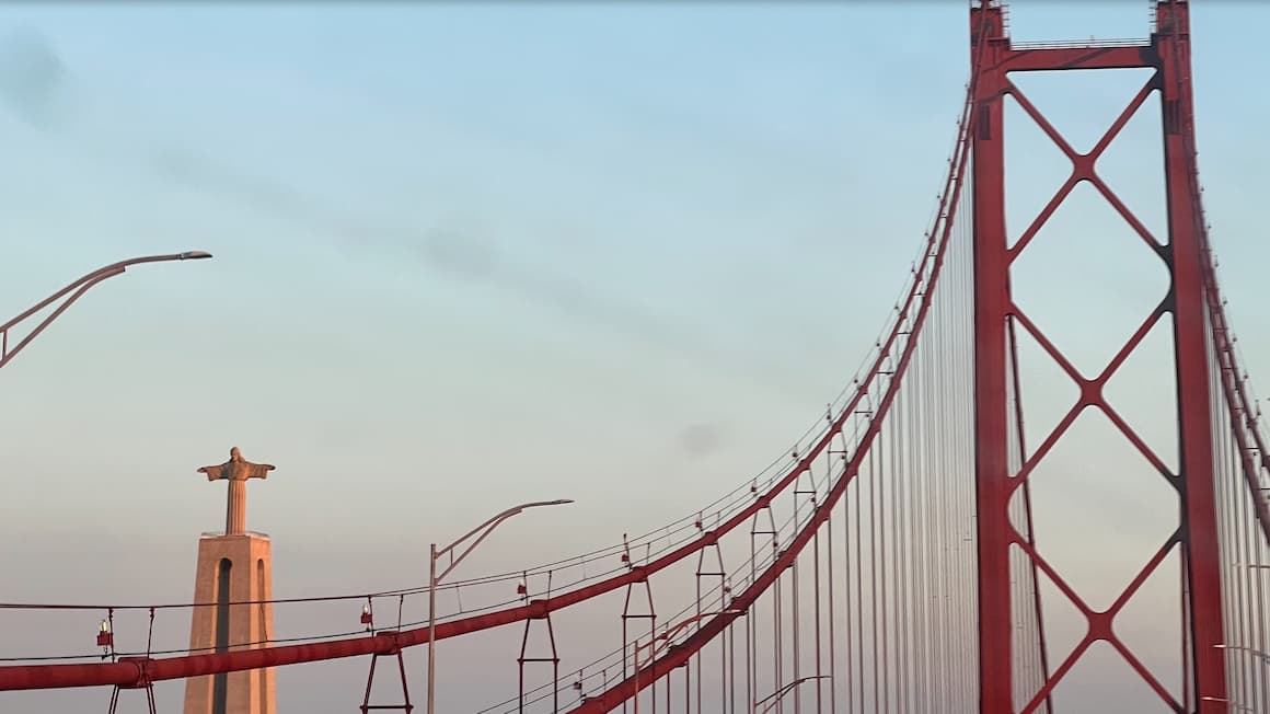 a red bridge in Lisbon Portugal 