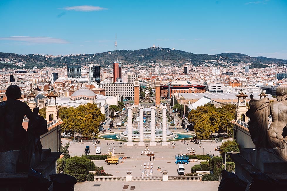 The view from Montjuic Hill in Barcelona, Spain