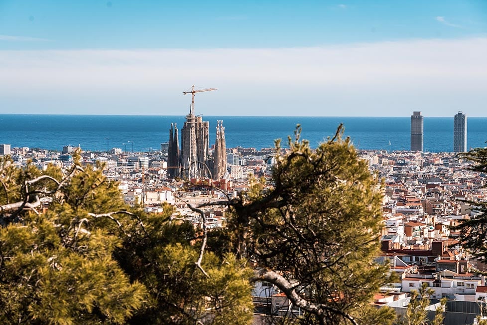 Looking over the city from Park Guess in Barcelona, Spain