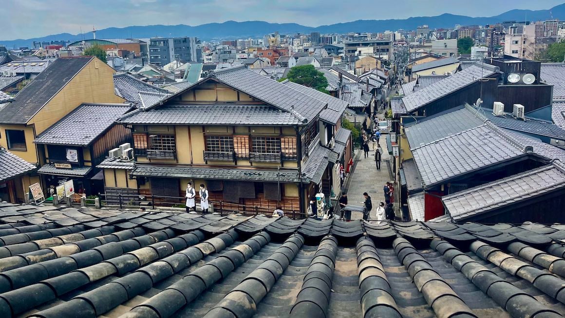 A beautiful overhead view of the streets of Kyoto.