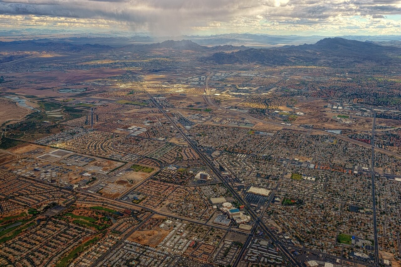 An aerial view of Las Vegas