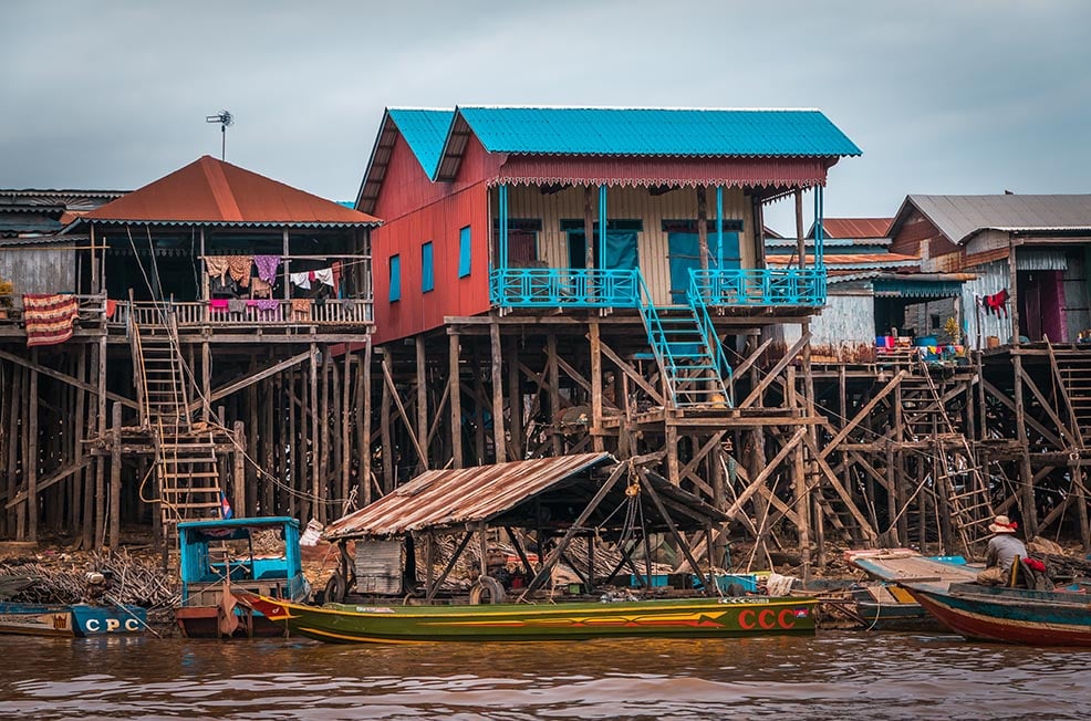 A stilt school in a village on Tonle Sap in Cambodia.