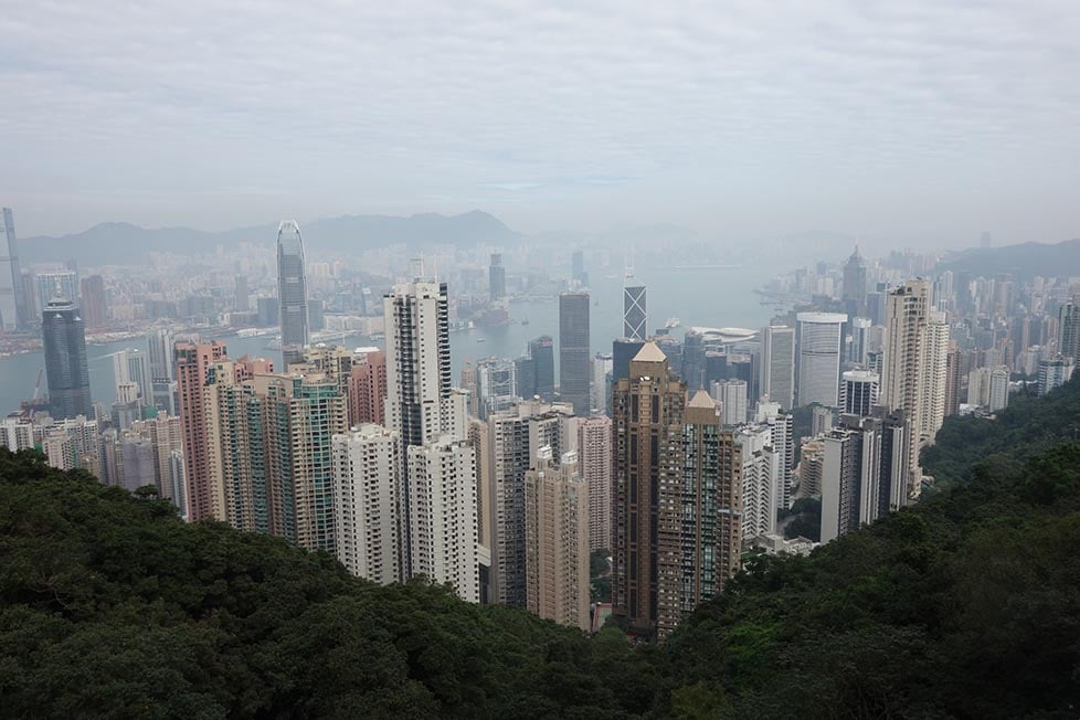 Looking out over Hong Kong, China from the Victoria Peak look out.