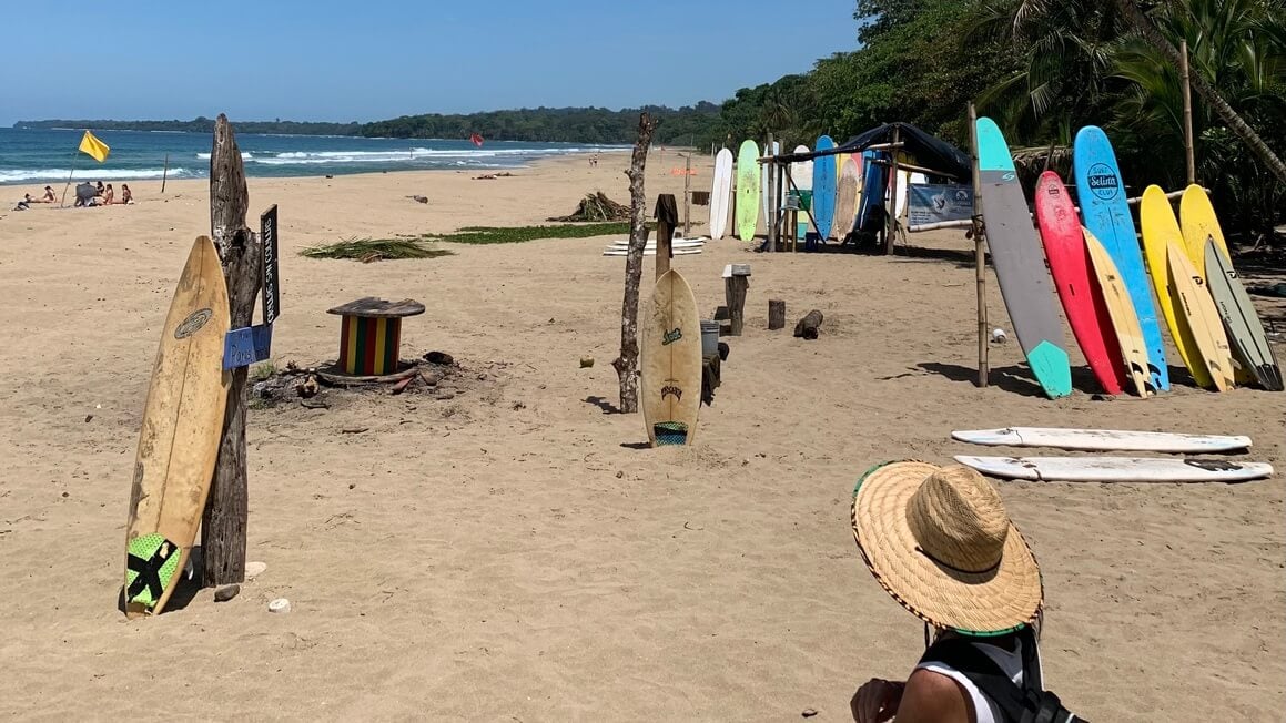 Surfboards on bbeach in Costa Rica Caribbean Coast - Puerto Viejo.