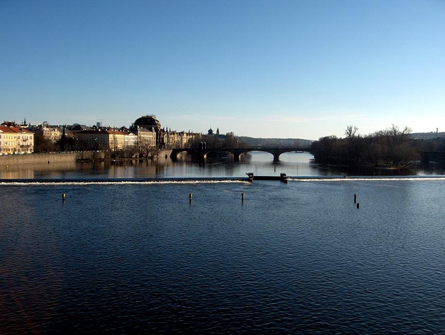 Looking out over the river from the Charles Bridge, Prague, Czech Republic