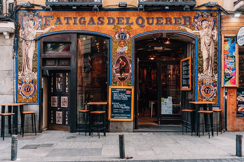 A traditional tapas bar in Madrid, Spain covered in ornate tiles