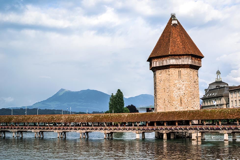 The famous bridge in Lucerne, Switzerland