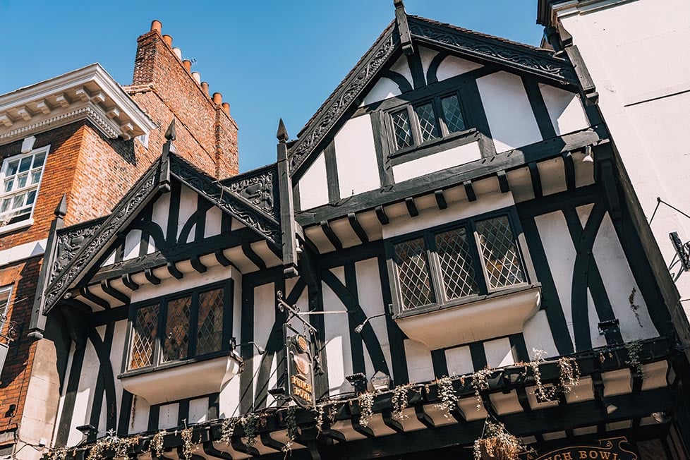 A wooden framed Tudor building in York, England, United Kingdom