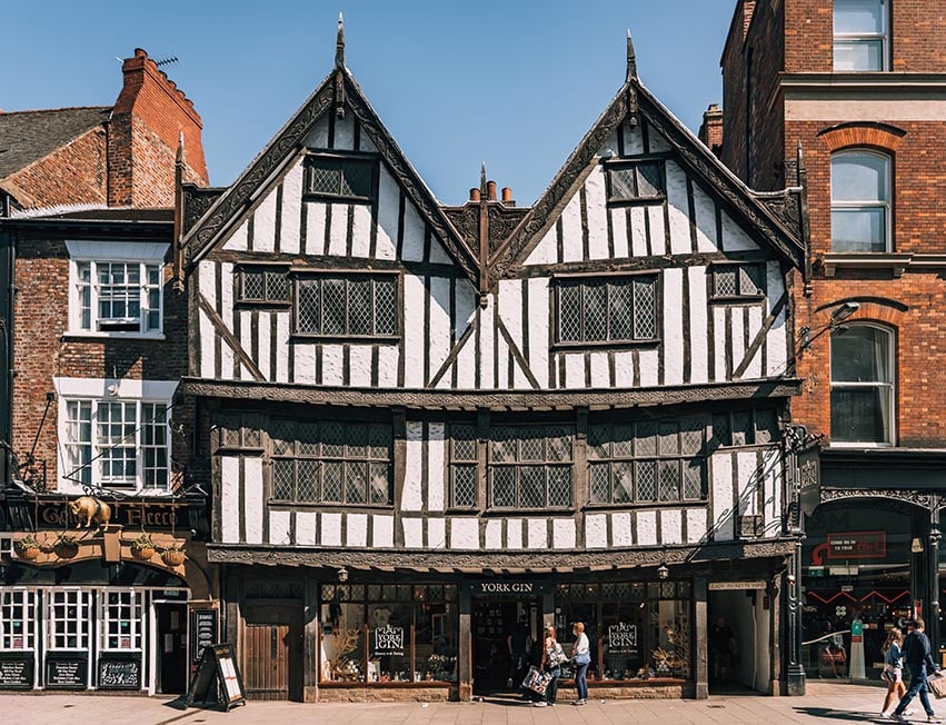 A wooden framed Tudor building in York, UK.