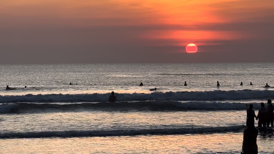 Seminyak beach at sunset in bali, indonesia 