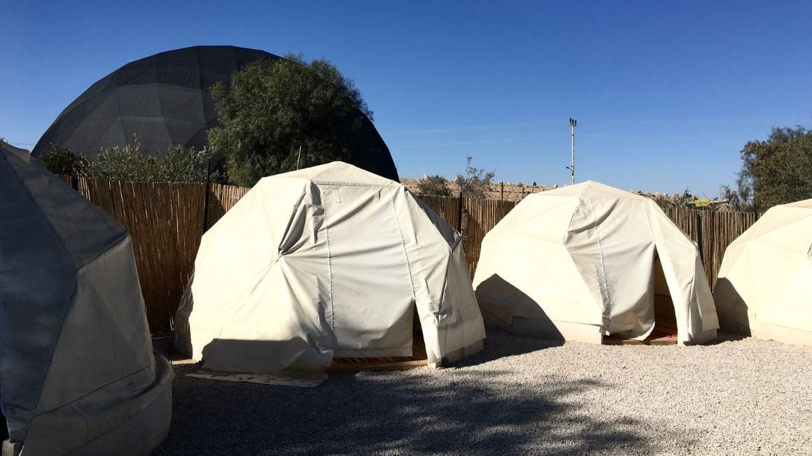 yurt dome tent accommodation in the desert in Mitzpe Ramon, Israel