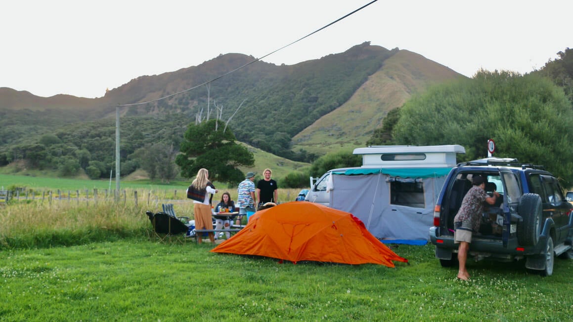 Freedom camping at a DOC site in New Zealand