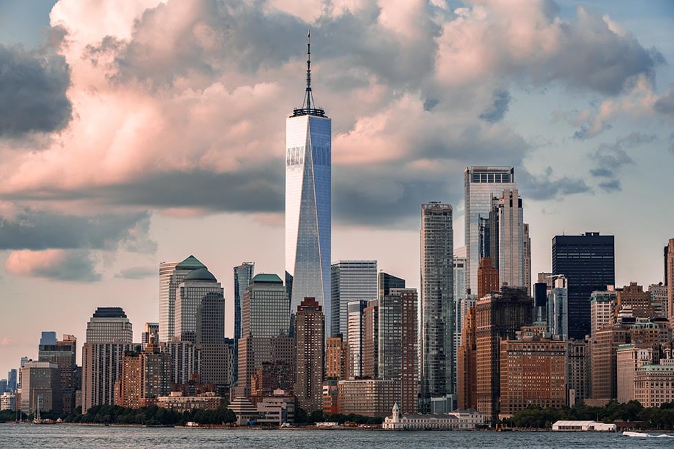 The view of Downtown Manhattan from the Staten Island Ferry, New York, USA