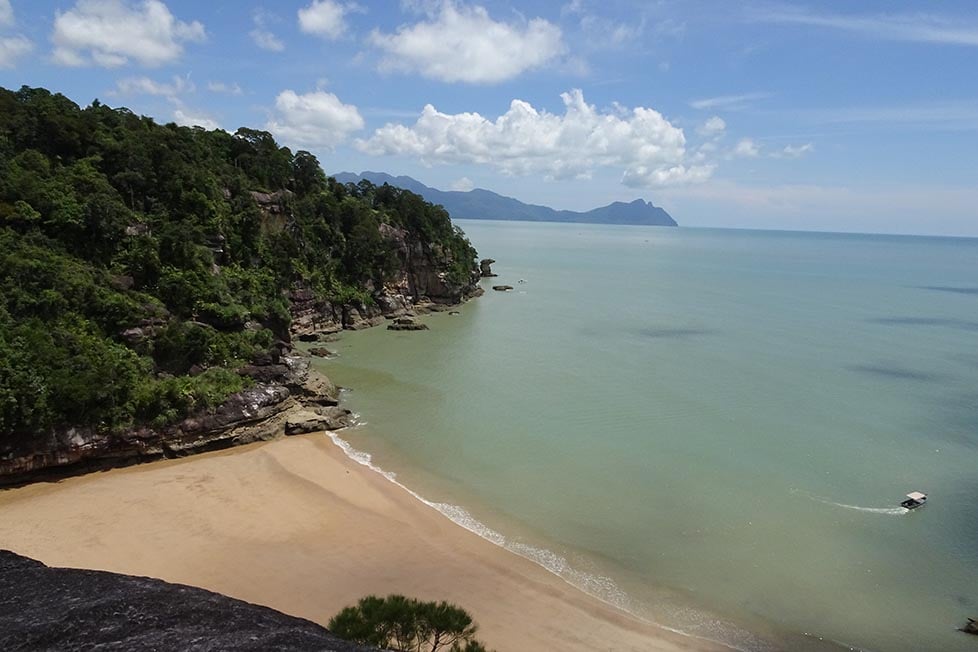 Looking over a cliff to a beach at Bako National Park, in Malaysia, Borneo.