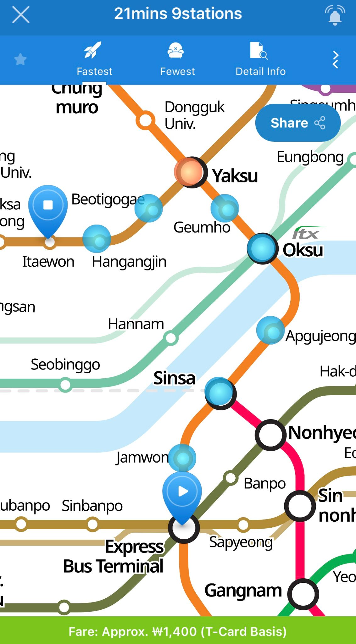 a screenshot of the seoul subway map app