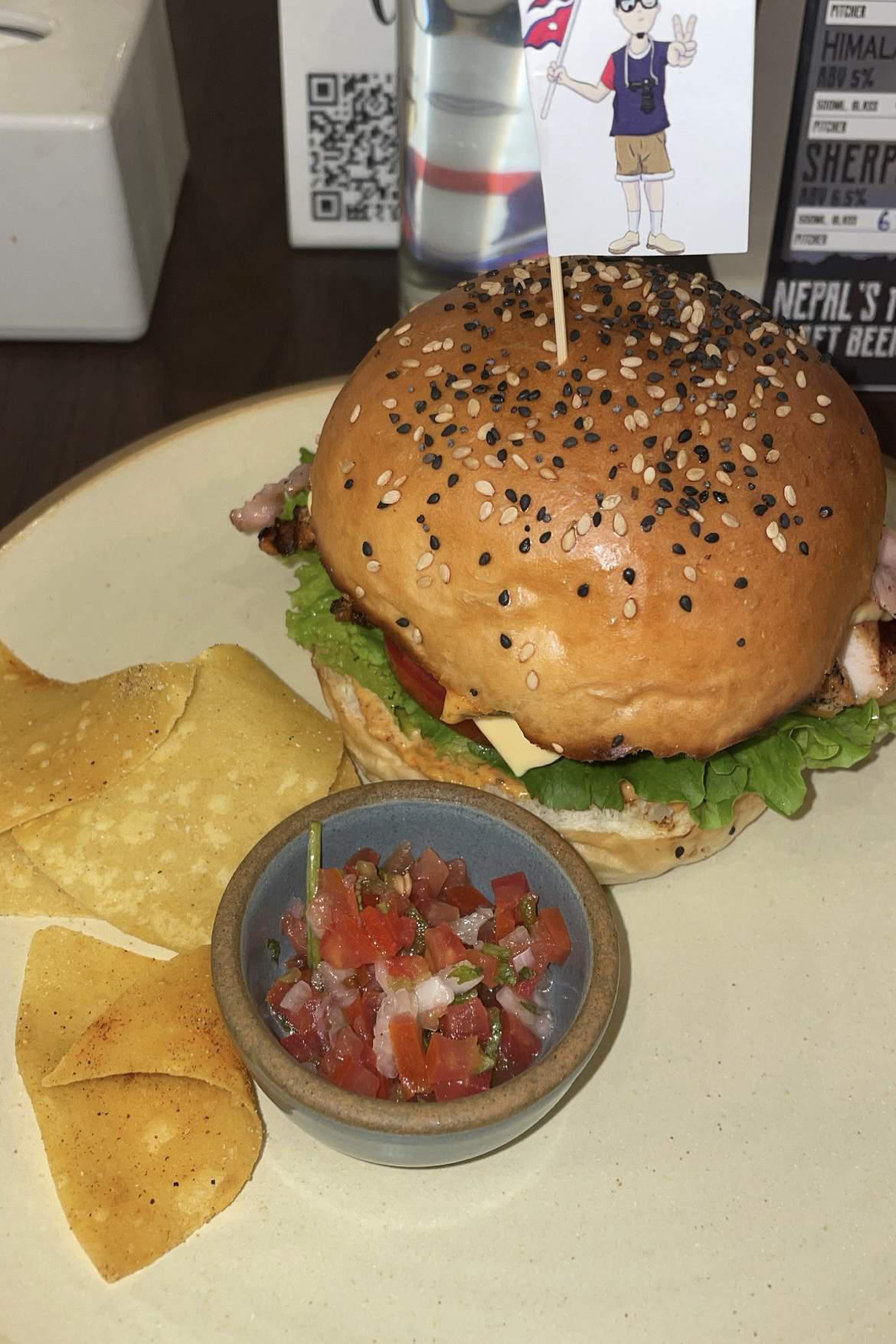 a western style burger at a delicious restaurant in kathmandu nepal