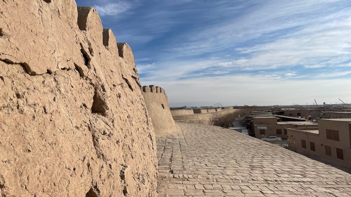 old tan cobblestone steps at the itchan kala khiva uzbekistan