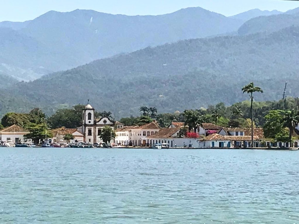 View of the old colonial buildings area in Paraty bay in Brazil.