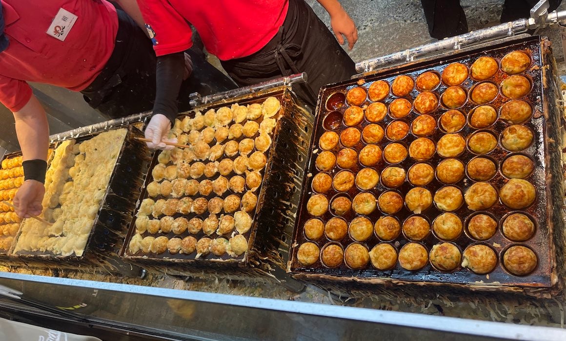 Octopus balls, an essential Osaka street food.