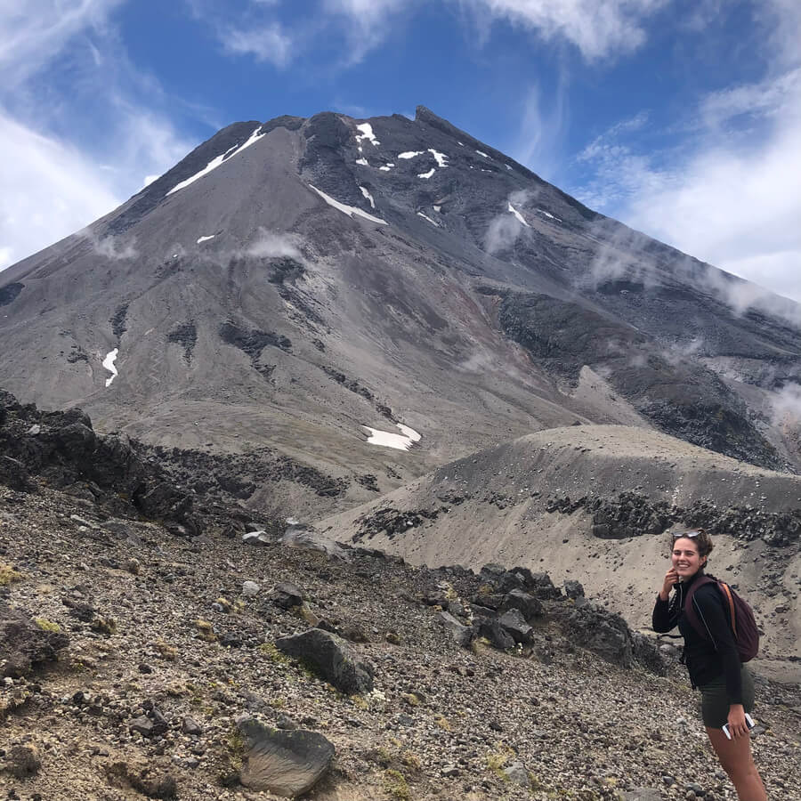 dani climbing mount egmont, taraknai, new zealand