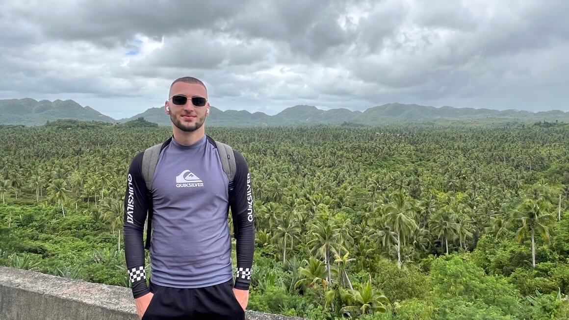 Joe at coconut view in Siargao, Philippines