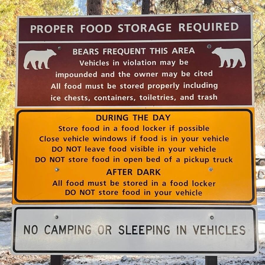 usa yosemite national park, california sign of bear warnings - wildlife danger United States of America. 