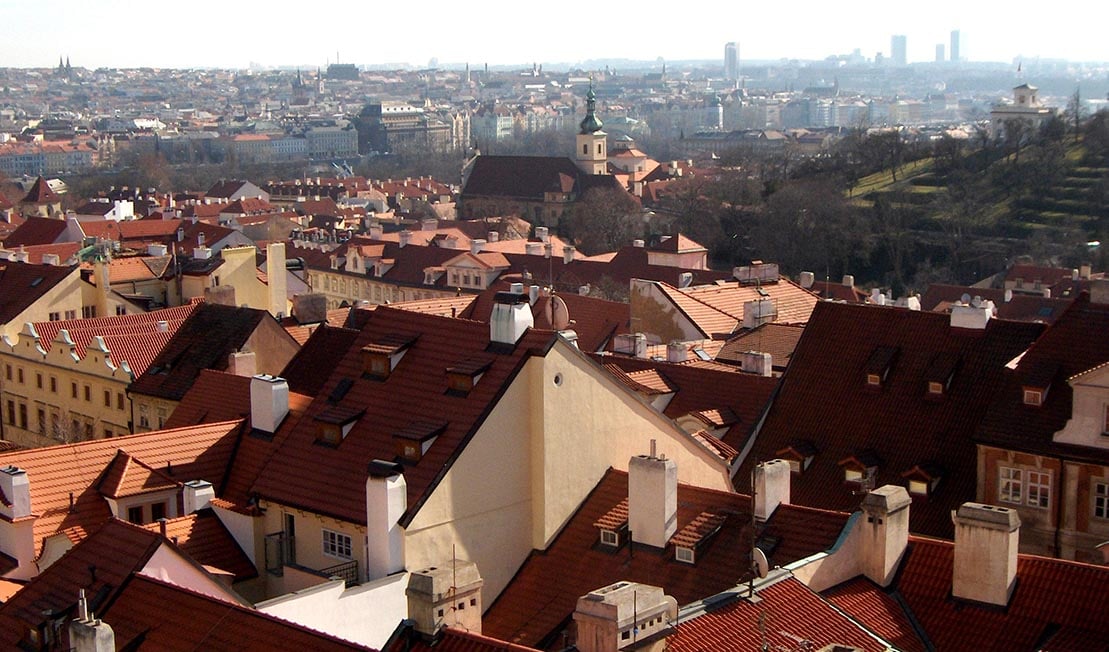 Looking out over the skyline of Prague, Czech Republic from the castle.