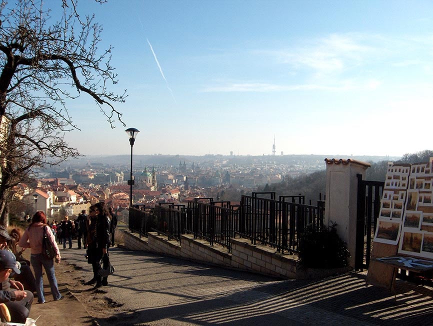 Looking out over the skyline of Prague, Czech Republic from the castle.