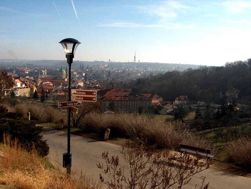 Looking out over the skyline of Prague, Czech Republic from the castle.