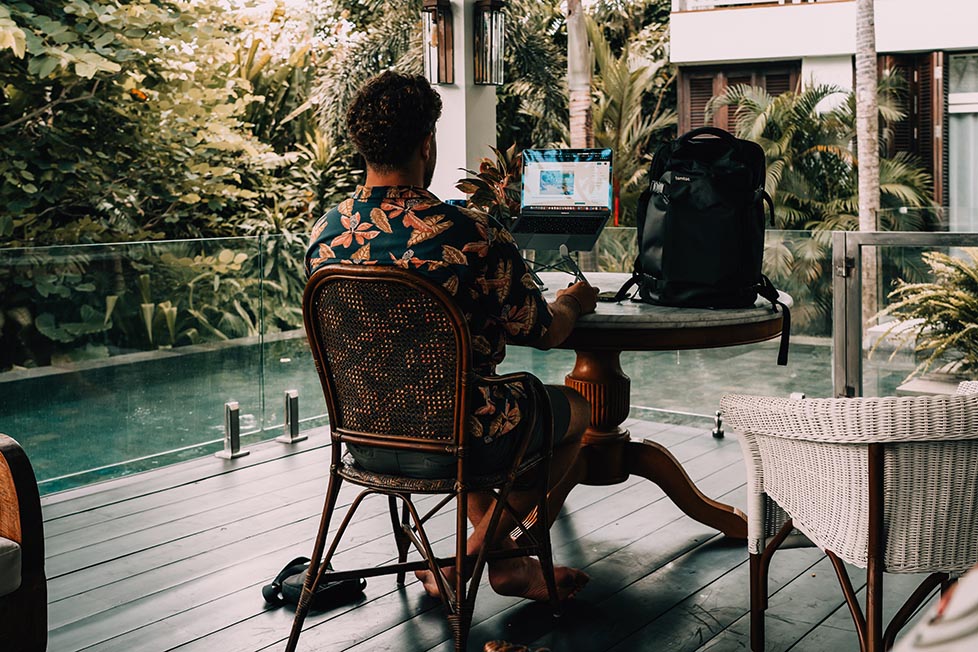 Harvey working on his laptop