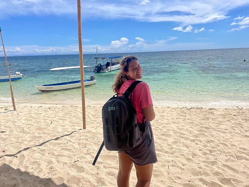 dani with isle bag at tubod marine sanctury in the philippines