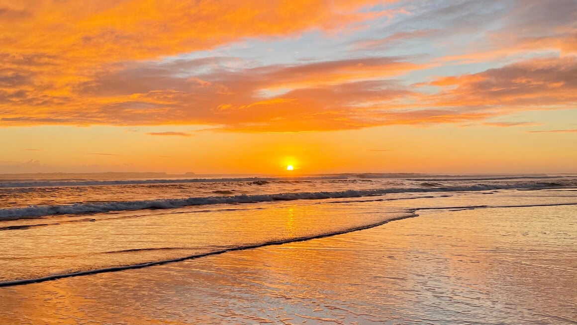 New Zealand beach at sunset